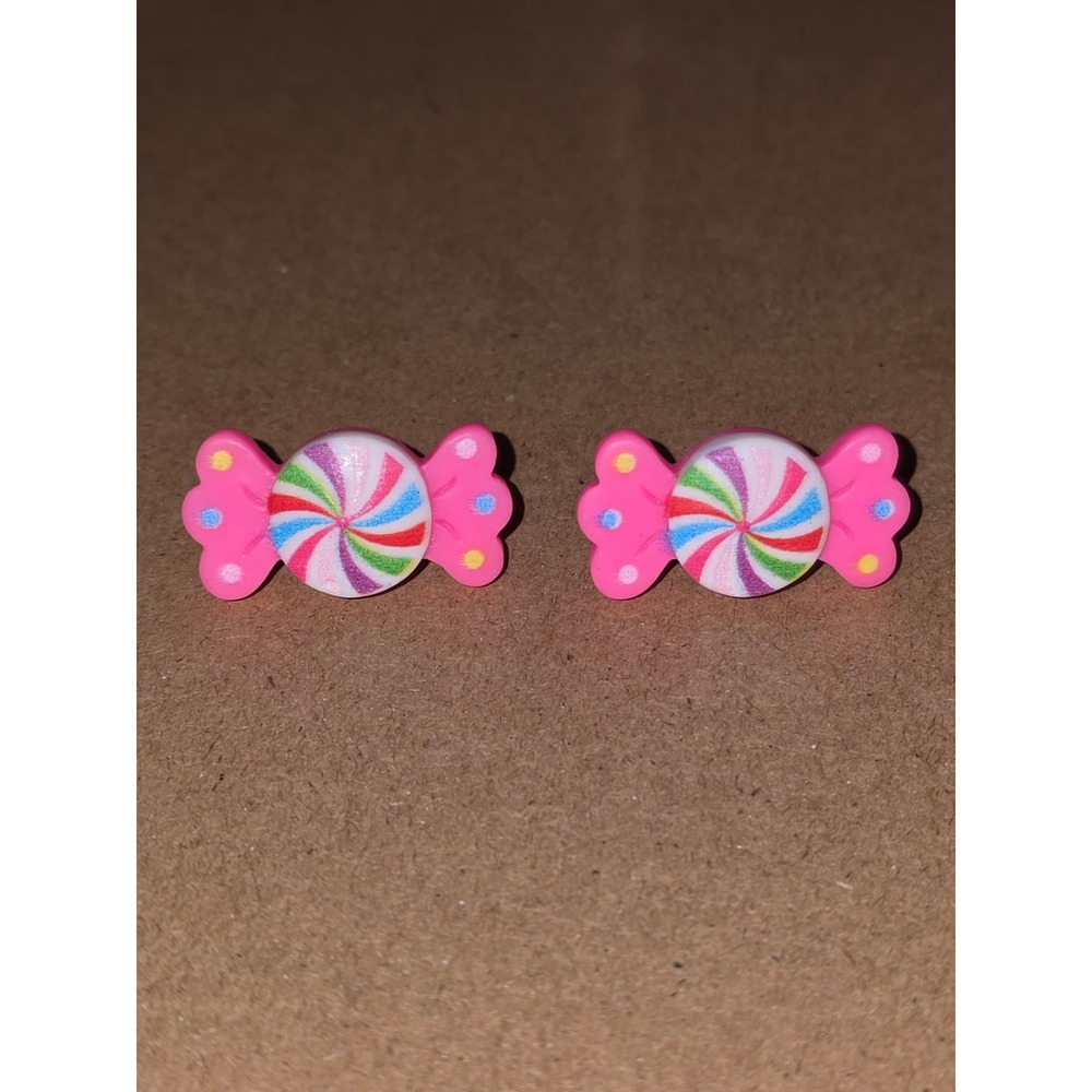 Candy Stud Earrings Handmade Hypoallergenic Pink Rainbow Candy